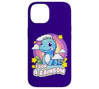 Carcasa para iPhone 14 Look a Rainbow Cute Dinosaur with a Rainbow and Stars