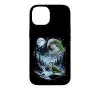 Carcasa para iPhone 14 Loro cuáquero Aullando a la Luna 90's Retro Monk Parakeet