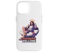 Carcasa para iPhone 14 Los pecadores Dan la Bienvenida a Jesús Salva Divertida Cita sobre la fe Cristiana