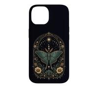 Carcasa para iPhone 14 Luna Moth Celestial Botánico Fases Lunares Gótico Boho