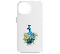 Carcasa para iPhone 14 Majestuoso pájaro Pavo Real con Vibrante Arte Floral en Acuarela