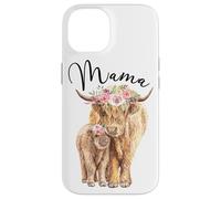 Carcasa para iPhone 14 Mama Highland Cow with Baby Calf Floral Mom Mother's Day