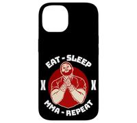 Carcasa para iPhone 14 MMA Cage Fighter Eat Sleep Repetir Artes Marciales Mixtas