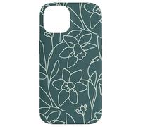 Carcasa para iPhone 14 Modern Line Art Poppy Flower Leaves Boho Dark Green