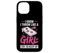 Carcasa para iPhone 14 Mujer de Cornhole, Divertida, Lanzo como una niña, Trato de Mantener el Ritmo