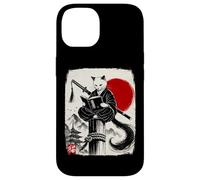 Carcasa para iPhone 14 Ninja Cat Reading Book Lover Japanese Sumi-e Art