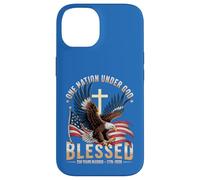 Carcasa para iPhone 14 One Nation Under God Blessed Eagle Bandera de Estados Unidos Cruz Patriota