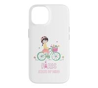 Carcasa para iPhone 14 París Mente Bicicleta Chica Torre Eiffel Estética Viaje Amor