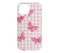 Carcasa para iPhone 14 Patrón de Mariposa a Cuadros Rosa Pastel danés Y2K