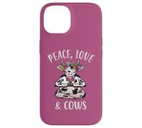 Carcasa para iPhone 14 Peace Love & Cows Divertido Yoga meditando con Vacas