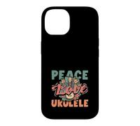 Carcasa para iPhone 14 Peace Love Ukelele Hippie Hawaiano Reproductor de música Retro