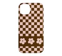 Carcasa para iPhone 14 Plus Aesthetic Checker Retro Groovy Flowers in Beige and Brown