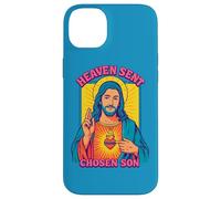 Carcasa para iPhone 14 Plus Anime Manga Jesús Sagrado Corazón Cristiano Retro Pop Art Azul