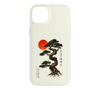 Carcasa para iPhone 14 Plus Antiguo Bonsái Árbol Rojo Sol WABI Sabi Zen Arte Japonés