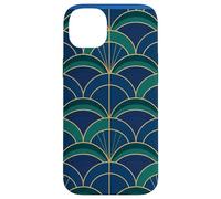 Carcasa para iPhone 14 Plus Art Deco Fan Pattern Vintage Style Blue Green
