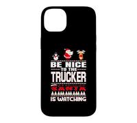 Carcasa para iPhone 14 Plus Be Nice To The Trucker Santa Is Watching Funny Christmas