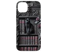 Carcasa para iPhone 14 Plus Biblioteca gótica de Gato Negro Dark Academia estantería Vintage