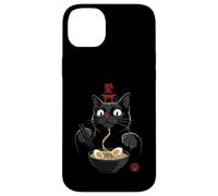 Carcasa para iPhone 14 Plus Black Cat Eating Ramen Noodles Japan Kanji Love Anime Design