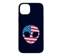 Carcasa para iPhone 14 Plus Cabeza de Alien Bandera Americana Patriótica - I Love USA Pecho Izquierdo