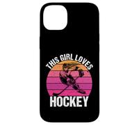 Carcasa para iPhone 14 Plus Camiseta para fanáticos del Hockey con Texto en inglés This Girl Loves Hockey Shirt Game Day