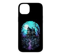 Carcasa para iPhone 14 Plus Casa embrujada Luna de Sangre Arte de Grabado en Madera