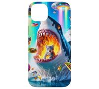Carcasa para iPhone 14 Plus Cat Kitty Montando Fuego Respirando Tiburón Arco Iris Laser
