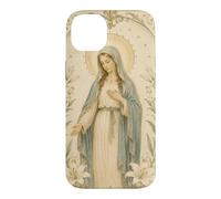 Carcasa para iPhone 14 Plus Católica Virgen María Floral Oración Arte Mirada Devocional