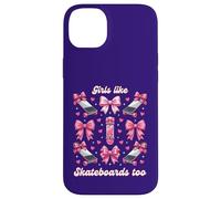 Carcasa para iPhone 14 Plus Chicas como Skateboards Too Pink Bows Skater Girl Coquette