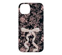 Carcasa para iPhone 14 Plus Chinoiserie Floral Negro Romántico Cinta Rosa Oscuro Arco Gótico