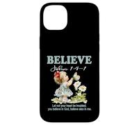 Carcasa para iPhone 14 Plus Christian Faith Believe In Christ versículo de la Biblia Niña