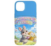 Carcasa para iPhone 14 Plus Cute Bunny Hops Snack Repeat Pastel Spring Huevos Decorativos