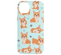 Carcasa para iPhone 14 Plus Cute Corgi Dog with Paws Lover in Aqua Turquoise Pattern