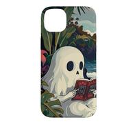 Carcasa para iPhone 14 Plus Cute Spooky Ghost Reading Book Summer Tropical Beach Reader