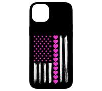 Carcasa para iPhone 14 Plus Día de San Valentín Corazones Rosa Bandera Americana Amante Patriótico