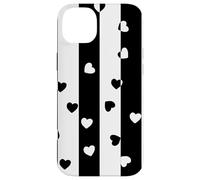 Carcasa para iPhone 14 Plus Día de San Valentín Negro Blanco Rayas Verticales corazón Minimalista