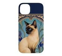 Carcasa para iPhone 14 Plus Diseño de Gato siamés Art Nouveau Azul Iris felino