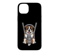 Carcasa para iPhone 14 Plus Divertido Cachorro de San Bernardo en un portabebés. Amante de los Perros