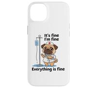 Carcasa para iPhone 14 Plus Divertido Pug Enfermera Humor Estresado RN Cita Amante de los Perros