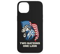 Carcasa para iPhone 14 Plus Dos Naciones Un León - Diseño Patriótico de Estados Unidos Israel