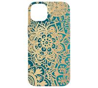 Carcasa para iPhone 14 Plus Elegante patrón de Flores Mandala Amarillo Verde Azulado