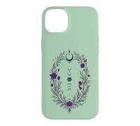 Carcasa para iPhone 14 Plus Fases Lunares Corona Botánica con Flores Violetas y Hojas