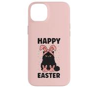 Carcasa para iPhone 14 Plus Feliz Pascua Funny Black Cat Bunny Orejas