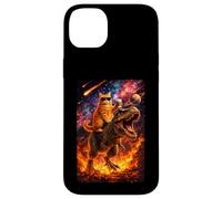 Carcasa para iPhone 14 Plus Funny Coffee Orange Cat Riding T-Rex in Cosmic Galaxy UFO