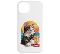 Carcasa para iPhone 14 Plus Funny Retro Cat Sunset Cocktail Beach Vacation Summer