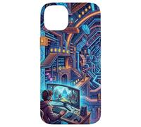 Carcasa para iPhone 14 Plus Futurista Cyberpunk PC Gamer y Retro Pixel Art RPG Fantasía