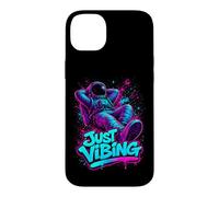 Carcasa para iPhone 14 Plus Gráfico de Astronauta Morado y Verde Azulado Just Vibing para Hombre
