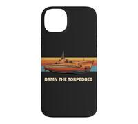 Carcasa para iPhone 14 Plus Gráfico Retro de Puesta de Sol de Gato Class Submarine Damn The Torpedoes