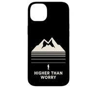 Carcasa para iPhone 14 Plus Higher Than Worry montaña Silueta senderista