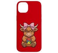 Carcasa para iPhone 14 Plus Highland Cow Autismo Puzzle Concientización Enseñar Niños Niñas