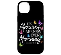 Carcasa para iPhone 14 Plus His Mercies Are New Every Morning Biblia Verso Mariposa